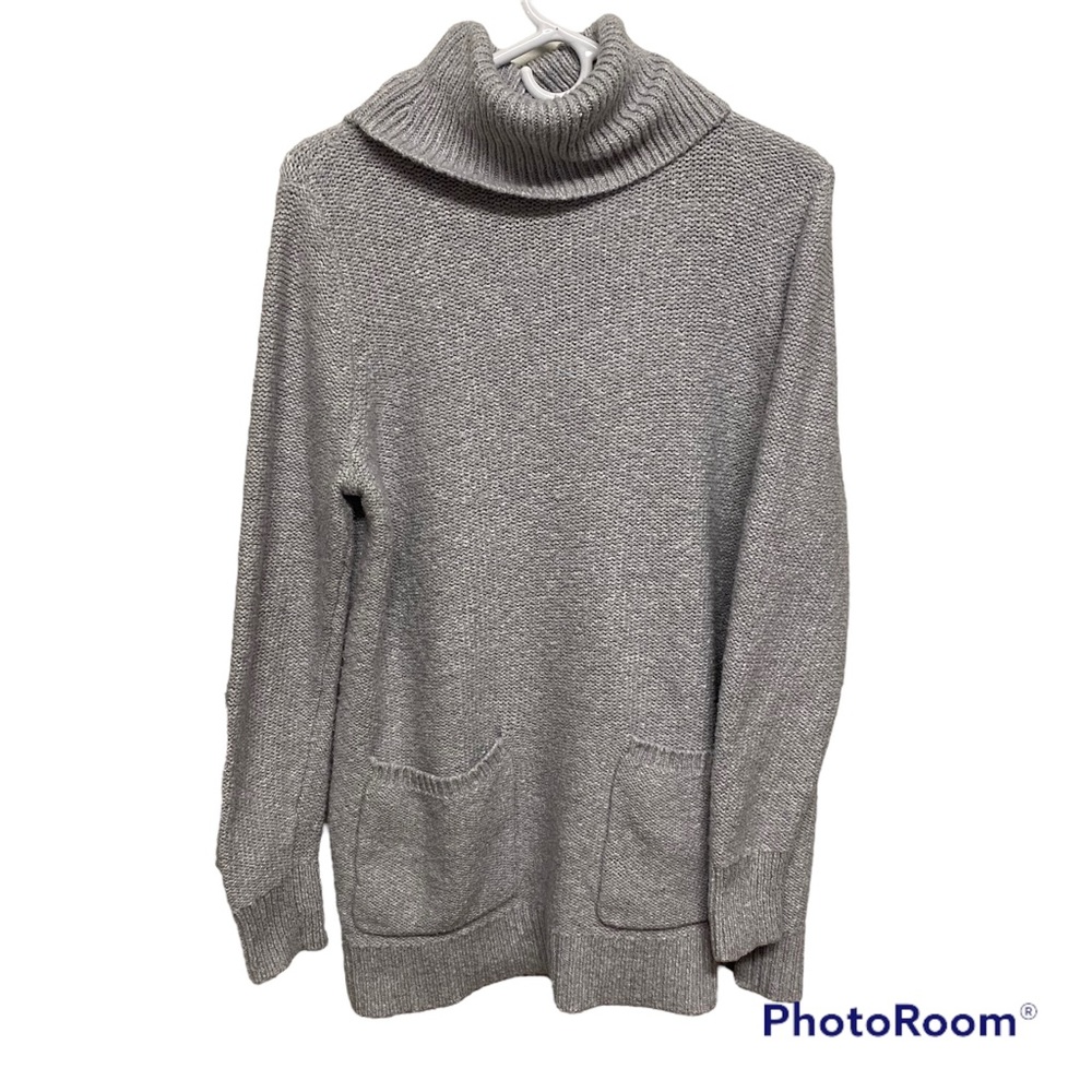 Size L Gray Loft Outlet Turtleneck Tunic Long Sleeve Knit Sweater